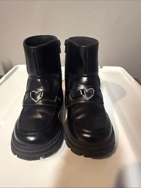 Zara Kids Black Heart Buckle Ankle Boots